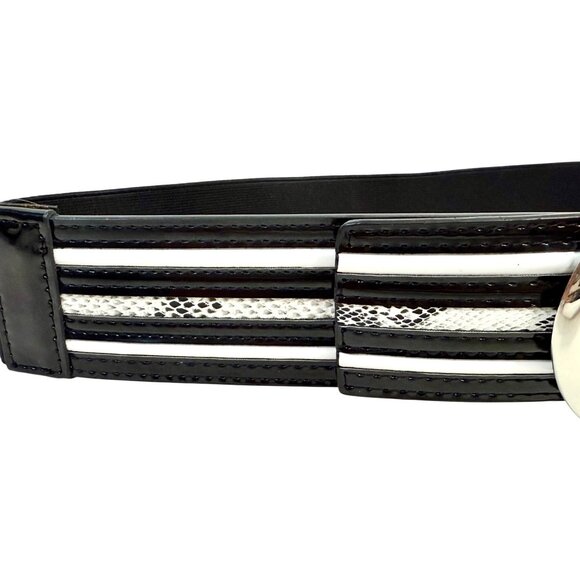 WHBM Striped Patent Leather Belt w/Statement Buckle Snakeskin Print Detail -  M - Picture 4 of 9